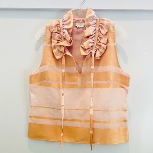Kate Spade striped tank with ruffled collar, lined with sheer panels, size 8 reg